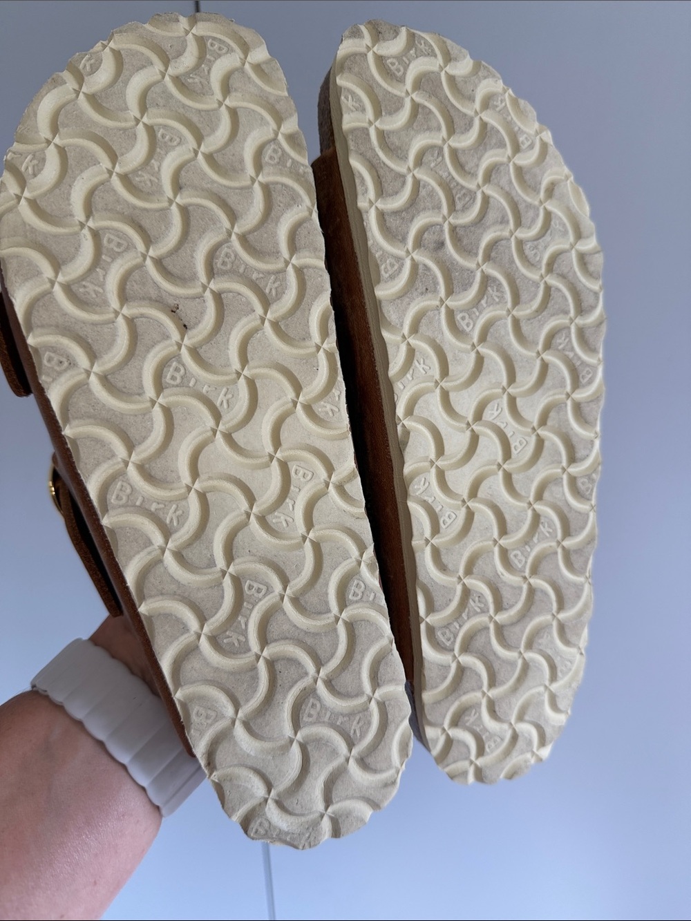 Birkenstock Brown Leather Sandals with Gold Buckles - Picture 4 of 4